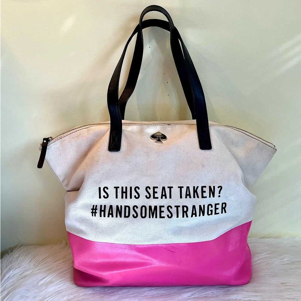 Kate Spade New York “IS THIS SEAT TAKEN? #HANDSOMESTRANGER” Canvas Tote Bag